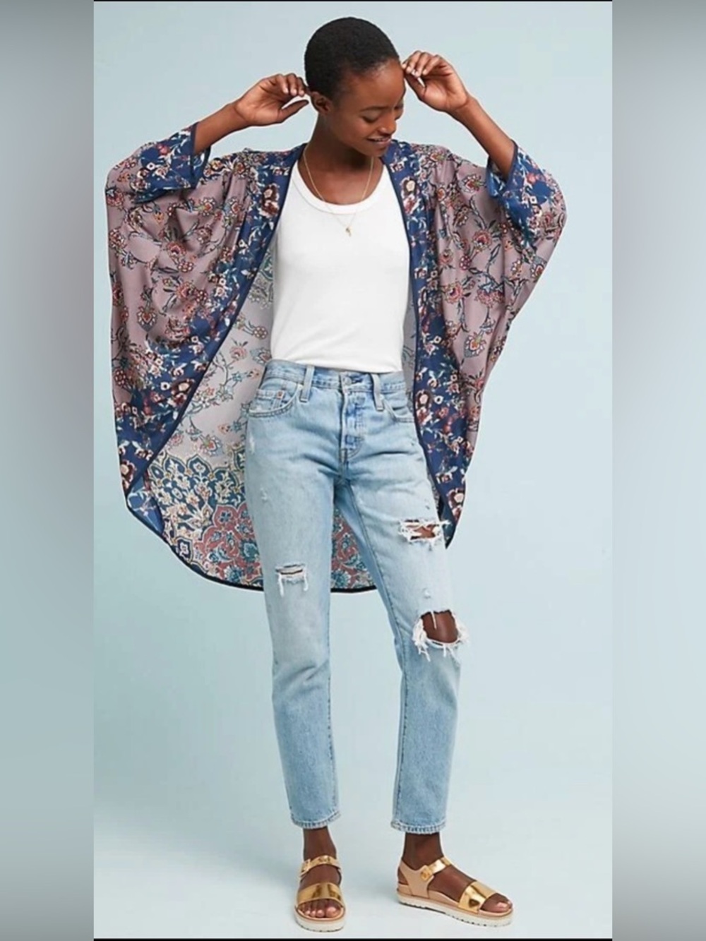 Mahila Paulina Cocoon Kimono One Size Purple Motif Anthropologie